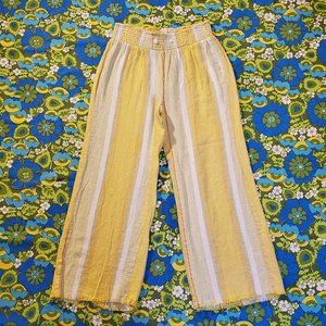 Womens Loose Linen Striped Cropped Pants - Small